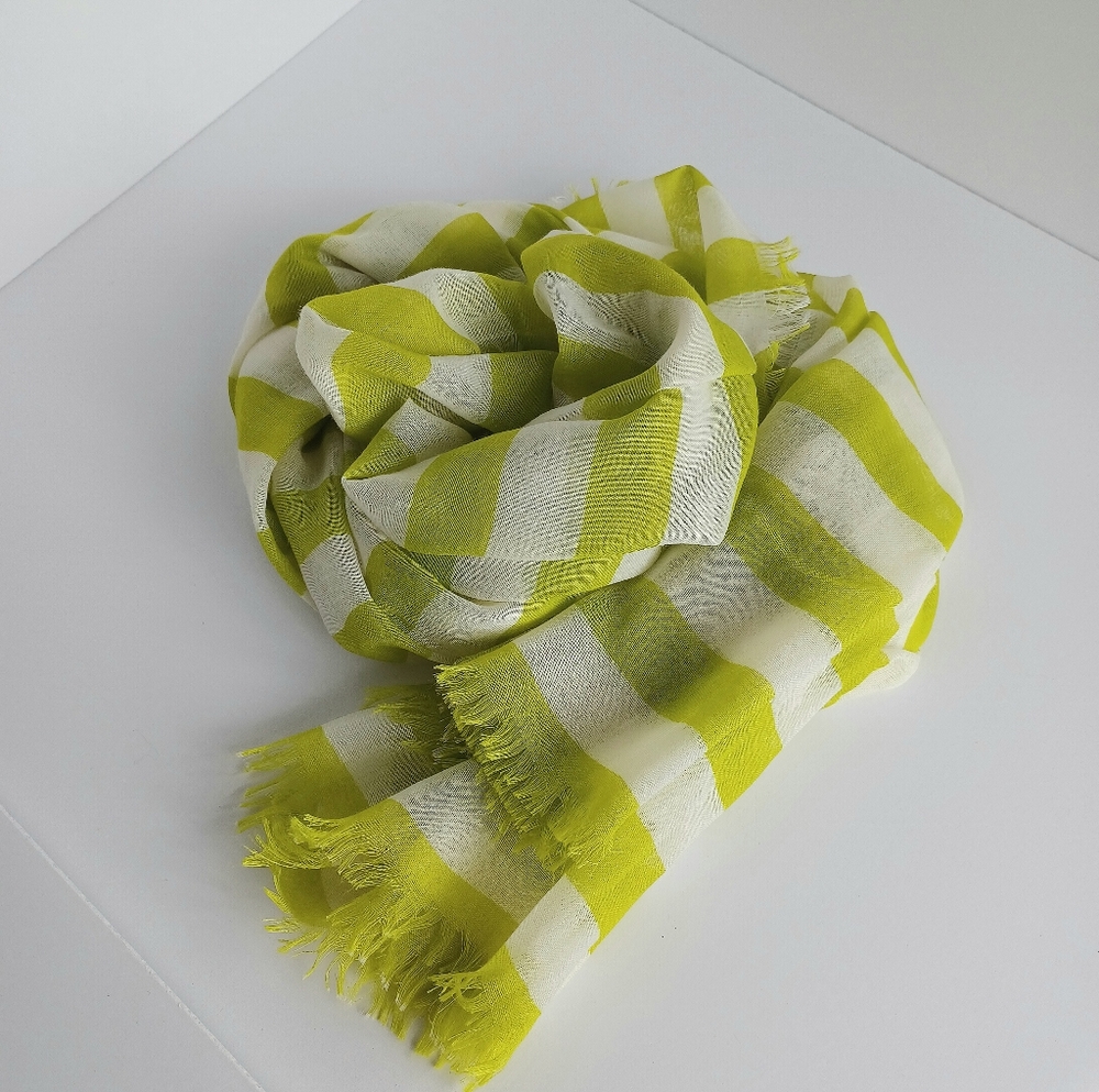 New lemon yellow color wide striped scarf